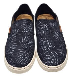OluKai Pehuea Women's Breathable Slip-On Sneakers Black with Palm Fronds Size 8